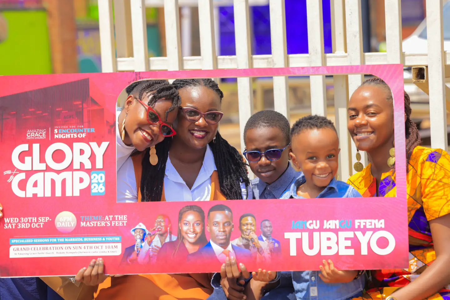 Glory Camp 2026: Wednesday 30 September to Saturday 3 October, 6pm daily. Theme: At the Master's Feet. Grand celebration Sunday 4 October, 10am.